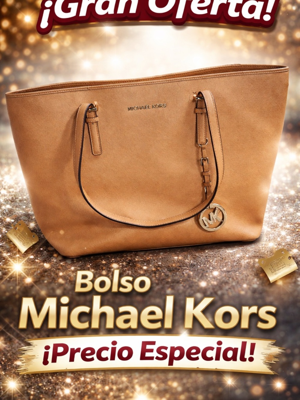 Michael Kors Caramel Leather Tote with MK Charm